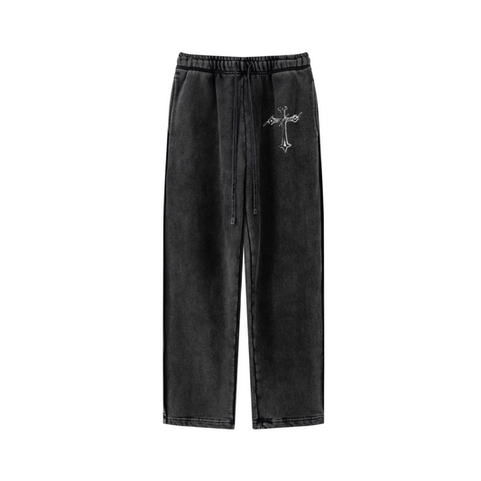 360GSM Men's Fleece Twisted-Stitch Marled Pants Snow Wash Grey