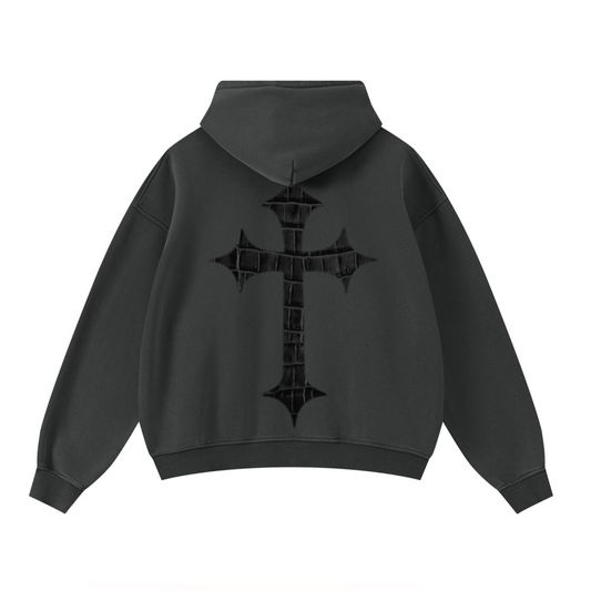 400GSM Unisex Washed Heavyweight Boxy-Fit Hoodie Vintage Dark Grey